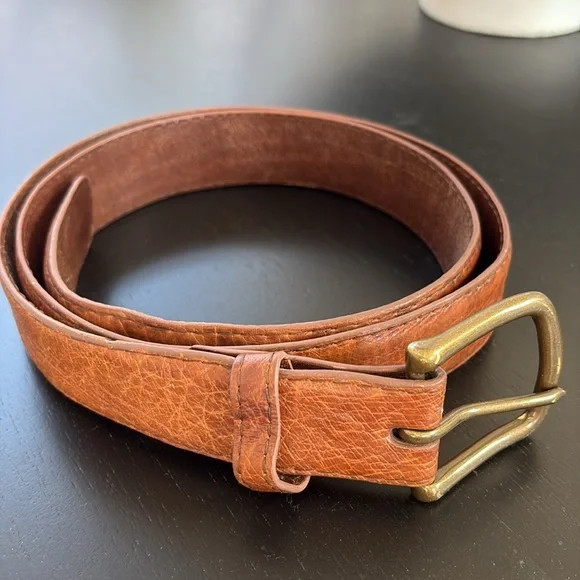 Tecovas ostrich Brown Leather Belt with Brass Buckle - Picture 15 of 16